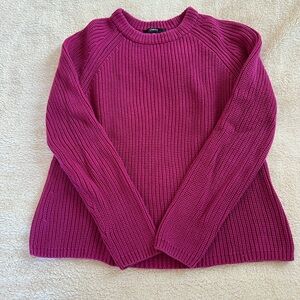 Quince Magenta Ribbed Cotton Crew Neck Sweater